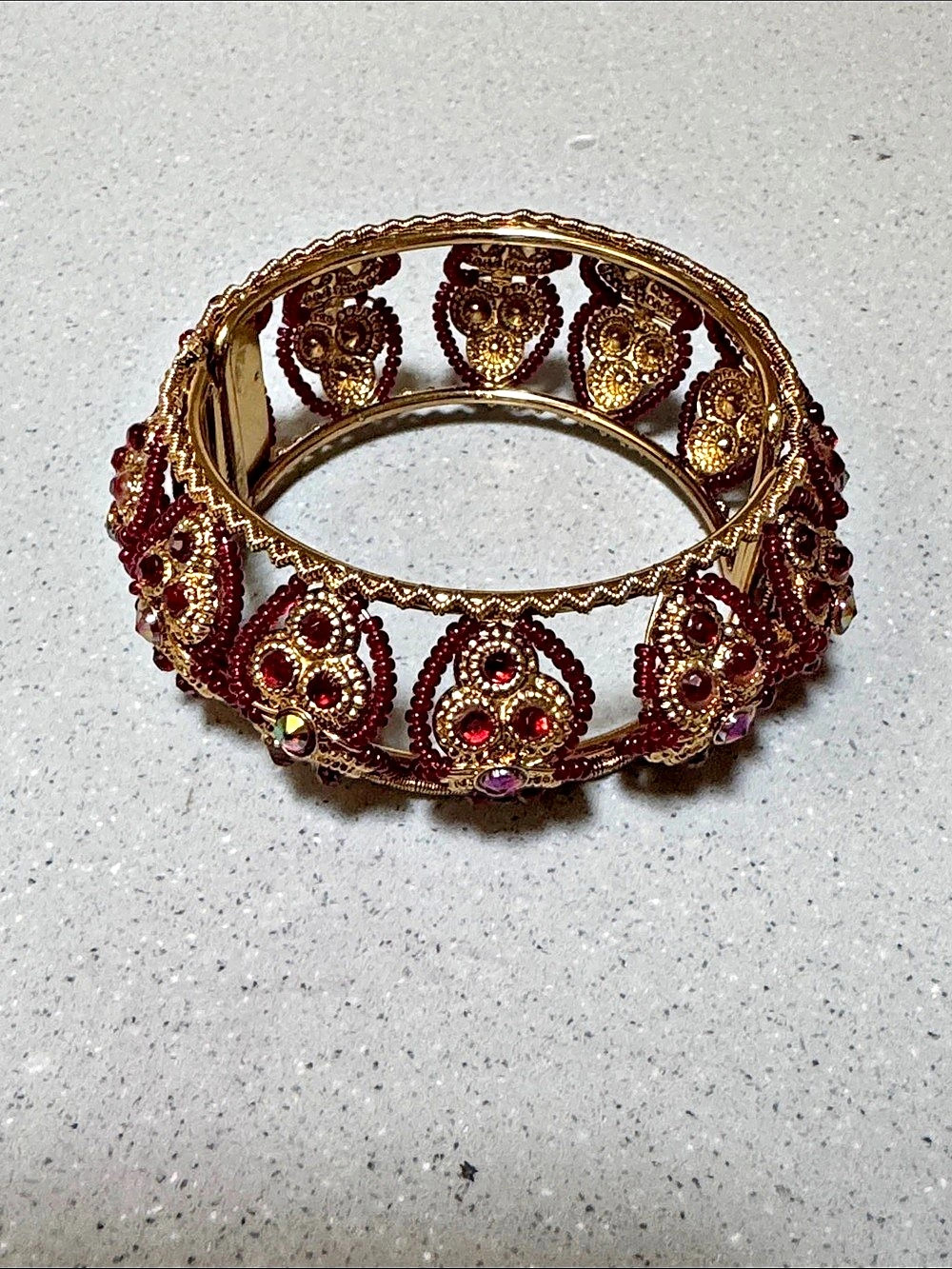 Embellished Cuff Bracelet in Gold & Red Like New